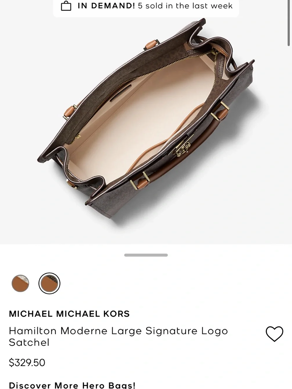 Michael Kors Dark Brown Signature Tote with Tan Trim and Gold Hardware